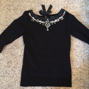 WHBM Black Sweater with Jewel Detailing Sz S